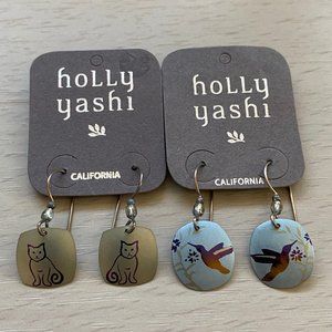 Holly Yashi Cat & Hummingbird Earrings